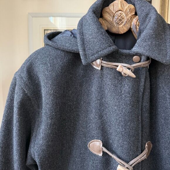 JG Hook Charcoal Grey Wool Hooded Duffle Coat Horn Loop XL - Picture 2 of 7